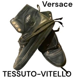 🇮🇹Authentic Versace Tessuto-Vitello High Top Sneaker - Men | Black Size 8.5